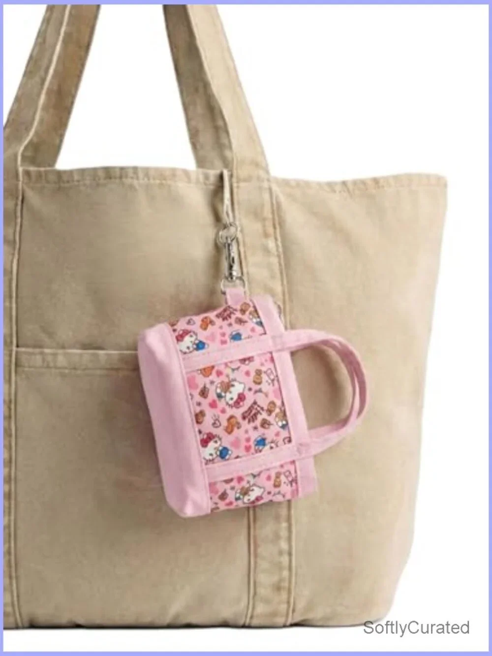 Mini Tote Bag Charm Keychain Purse Canvas Lobster Clasp Zipper